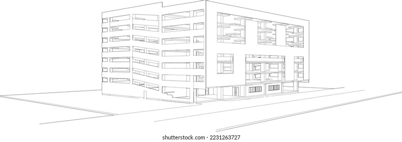 3D illustration of parking building project