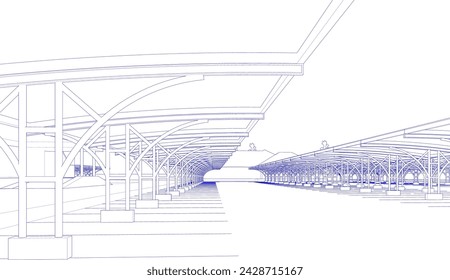 3D illustration of parking and carport