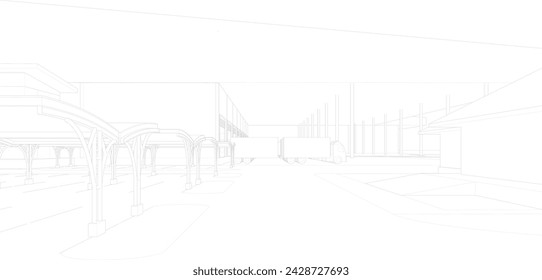 3D illustration of parking and carport