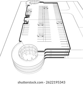 Ilustración 3D de la instalación de estacionamiento