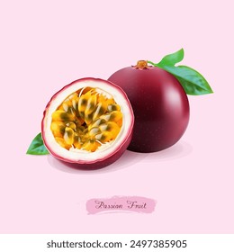 3D Illustration of Passion Fruit, Vector Illustration