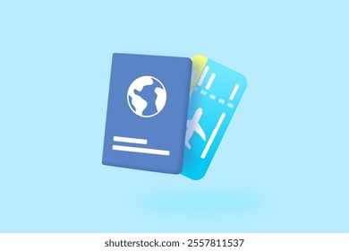 3D illustration of a passport and boarding pass.