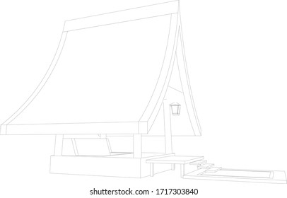 Ilustración 3D del pabellón en alambre - perspectiva vectorial