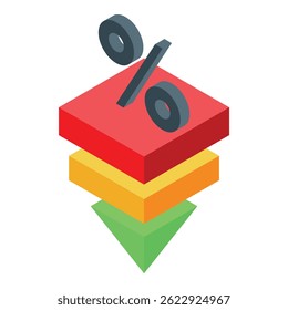 3d illustration of a percentage symbol standing on a pyramid pointing down
