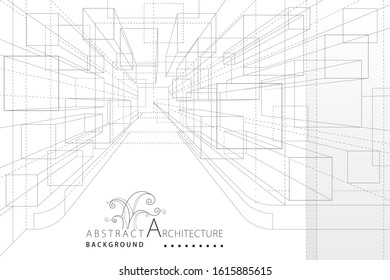 3D illustration perspective line drawing abstract background, Interior architecture cabinet wardrobe structure design.