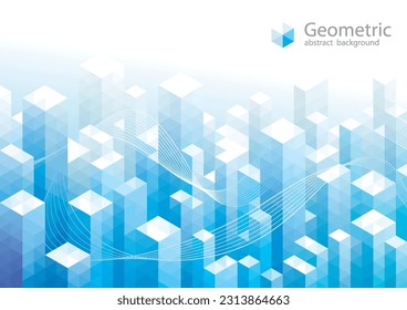 3D illustration perspective structure modern geometric blue abstract background. Skyscraper Modern urban buildings Architecture design.