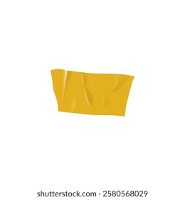 3d illustration of a piece of yellow sticky tape with wrinkles. Torn off sticky strip of scotch tape. Realistic design. Blank label or sticker. Photo collage. Isolated background.