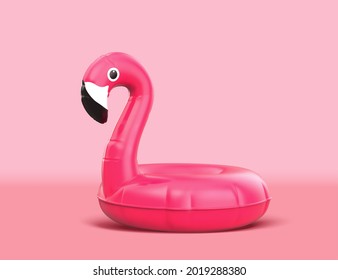 3d illustration of pink flamingo swimming ring, isolated on pink background. Suitable for summer party decoration.