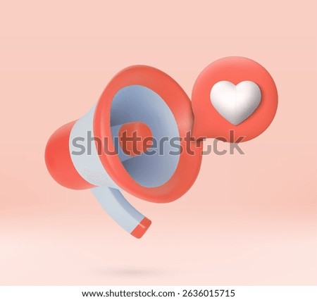 3D illustration of a pink and light blue megaphone, symbolizing communication or announcements. Floating next to the megaphone is a speech bubble, vector illustration