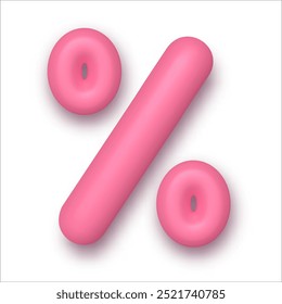 3D illustration of a pink percent sign on a white background. Realistic symbol for use in financial, marketing materials, web design, educational, and advertising projects