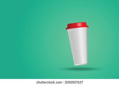 3d illustration plastic coffee cup on green background