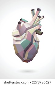 Ilustración 3D de un corazón humano poliedro utilizando múltiples tonos de tierra. Para uso médico y comercial