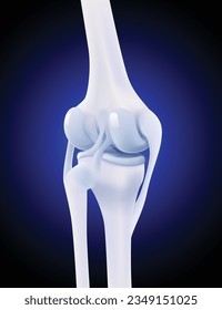 3d illustration of posterior collateral ligament of human knee bone on dark blue background. Used in medicine, education, science and industry.