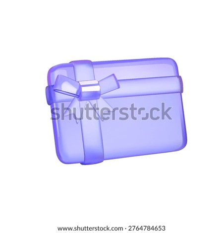 3D illustration of a purple gift card wrapped with a decorative bow, isolated on white. Ideal for celebrations and gifting. Modern and stylish digital art.