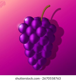 Ilustración 3D de un racimo de uva púrpura sobre fondo degradado