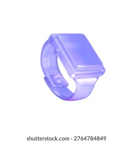 3D illustration of a purple transparent smartwatch in a modern style. Sleek design with soft edges perfect for digital presentations and tech showcases. Innovative technology focus.