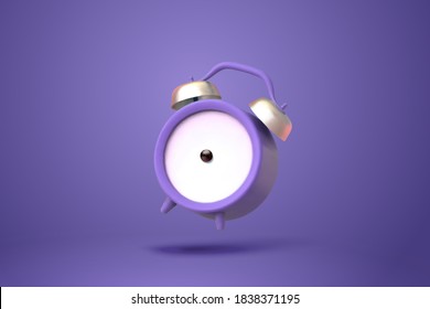 3d illustration of purple twin bell alarm clock in mid air isolated on purple background