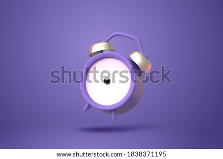 3d illustration of purple twin bell alarm clock in mid air isolated on purple background