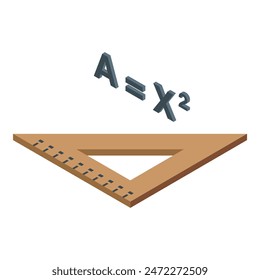 3d illustration of a quadratic formula with a wooden ruler on white background