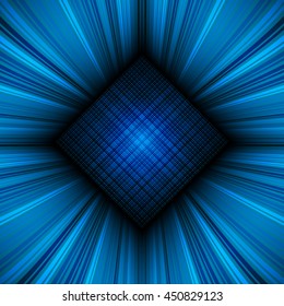 3d illustration. Radiant psychedelic background. The three-dimensional space of the room. The prospect of converging to the center of the multi-colored stripes.