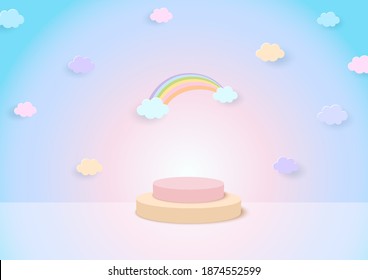 3D Illustration of rainbow background with display stand