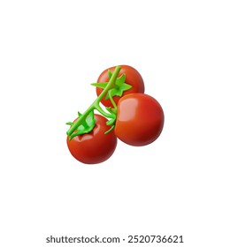 Ilustração 3d com uma imagem realista de um galho com tomates em um fundo branco. É ideal para apresentar legumes saudáveis em uma cozinha vegetariana.