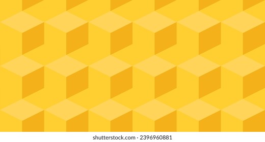 3d illustration. Realistic yellow solid cubes with a shadow of the same size, located in space at different levels. Abstract background of 3d cubes
