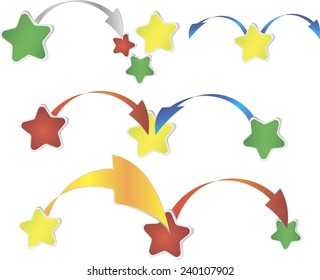 3d illustration of red, green and yellow star shapes over white background