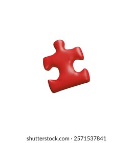 3d illustration of a red logic puzzle element on an isolated background. Children's puzzle. Partnership and teamwork. Strategy in business and cooperation. Cartoon style. Rendering. Vector.