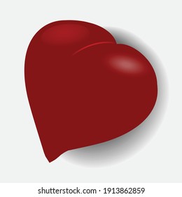 3D Illustration Of Red Love Heart With Lights And Shadow Over White Background
