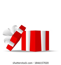 3d illustration with red open box gift Vector holiday illustration. Christmas background. White package. Stock image.