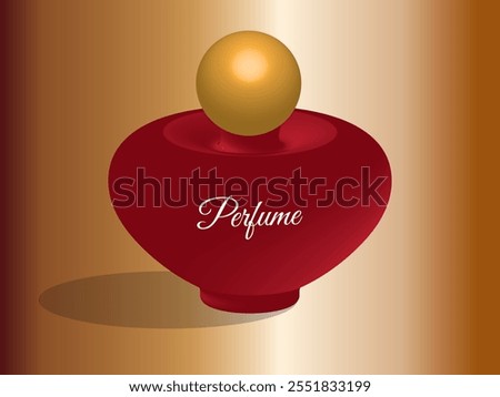 3D illustration of red  perfume  bottle with gold round cap isolated on gradient background.All layers are single for any coustomization ,Eps 10 vector illustration.
