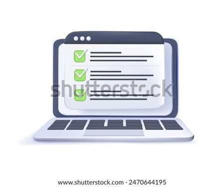 3D illustration related to network, internet. Checklist browser window. Check mark. Choice, survey 3D concept. Web banners, websites, infographics. 3D design, vector illustration