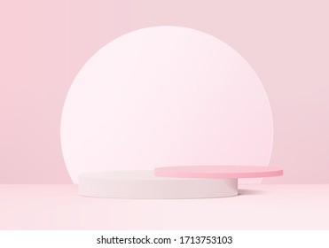 3D illustration rendering vector of Pink abstract geometric background or texture. Bright pastel podium or pedestal backdrop. Blank minimal design podium concept. Stage for awards ceremony in modern
