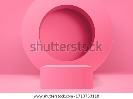 3D illustration rendering vector of Pink abstract geometric background or texture. Bright pastel podium or pedestal backdrop. Blank minimal design podium concept. Stage for awards ceremony in modern