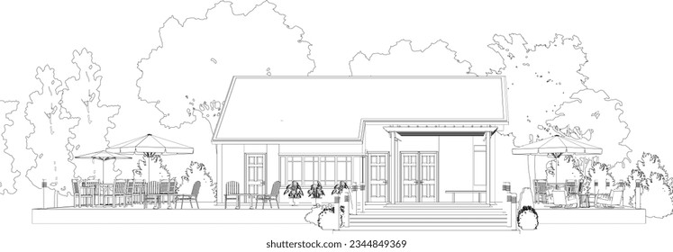 3D illustration of restaurant and coffee shop