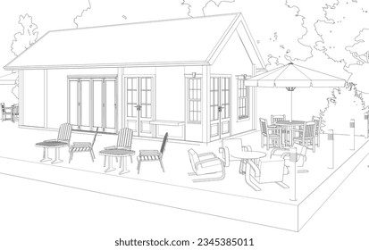 3D illustration of restaurant and coffee shop