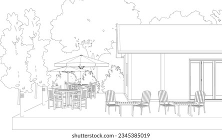 3D illustration of restaurant and coffee shop