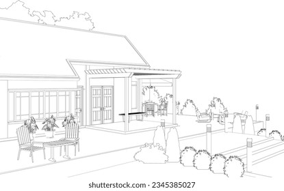 3D illustration of restaurant and coffee shop
