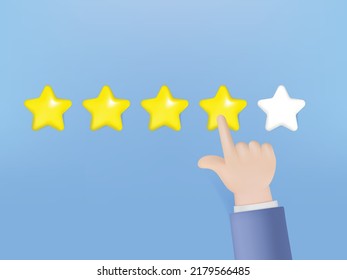 3d illustration review rating with hand finger and feedback concept. 3d vector illustration rating point contentment.