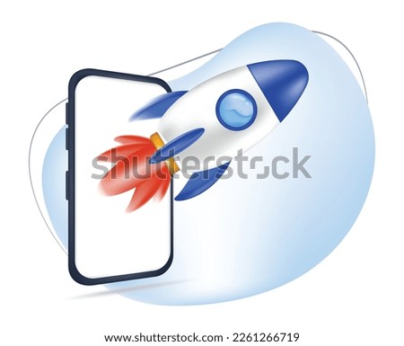 3d illustration of rocket launch from smartphone. concept of improving business. concept of launching a business. successful business. fast growing business