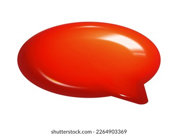 3d illustration of round red realistic speech bubble icon chat. Mesh vector talking cloud. Glossy chat high quality. Shiny cloud foam speak text, chatting box, message box dialogue social media.