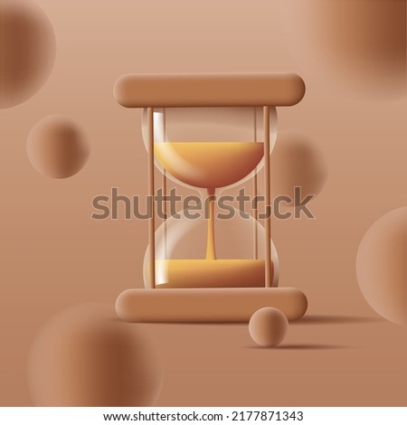 3d illustration of a sand clock, render trendy style with spheres around it. Vector illustration