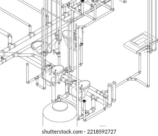 3D illustration of sanitary piping