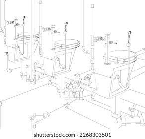 Ilustración 3D de tuberías sanitarias