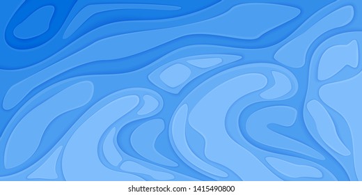 3d illustration with sea waves in paper cut style. Vector image of the ocean for website design, marine concept, abstract background for cards.