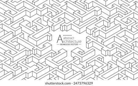 3D illustration Seamless design abstract urban building line drawing. 