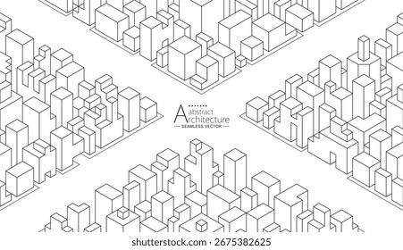 Ilustración 3D Diseño sin fisuras dibujo de línea de construcción urbana abstracta. 