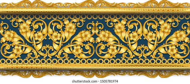 3D illustration seamless golden ornamental segment 