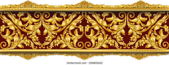 3D illustration seamless golden ornamental segment 